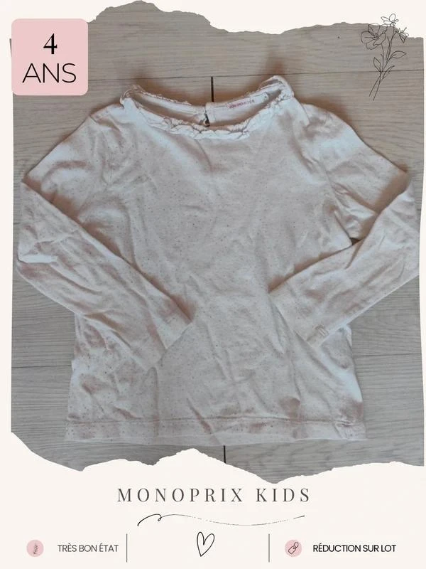 T-shirt manches longues crème paillettes 🦄 Taille 4 ans 🦄 Monoprix Kids
